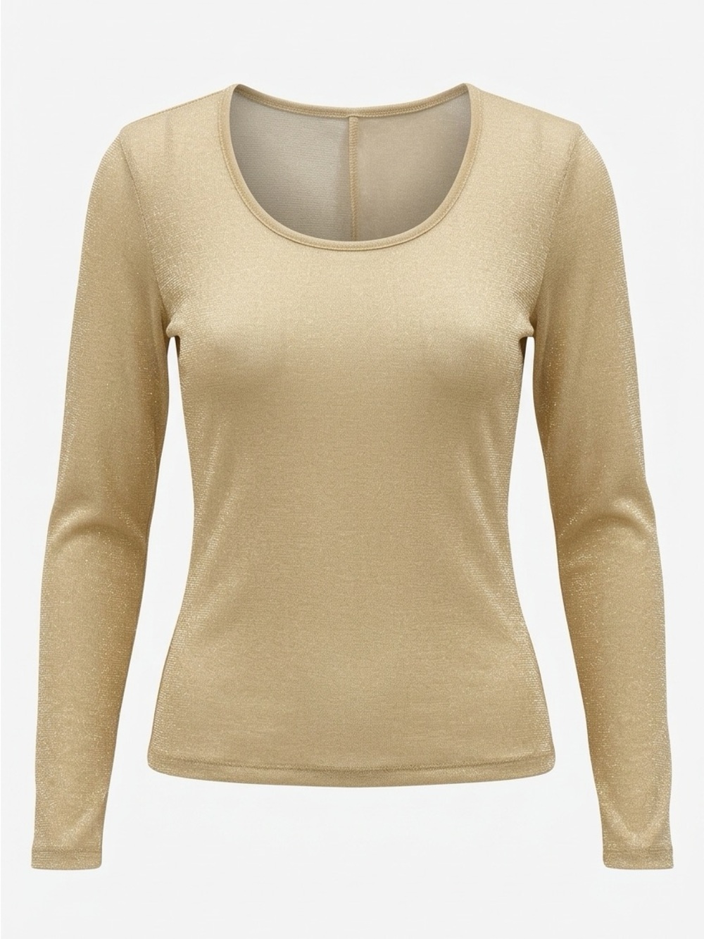 Long Sleeve Shimmer Scoop Neck Top - Gold